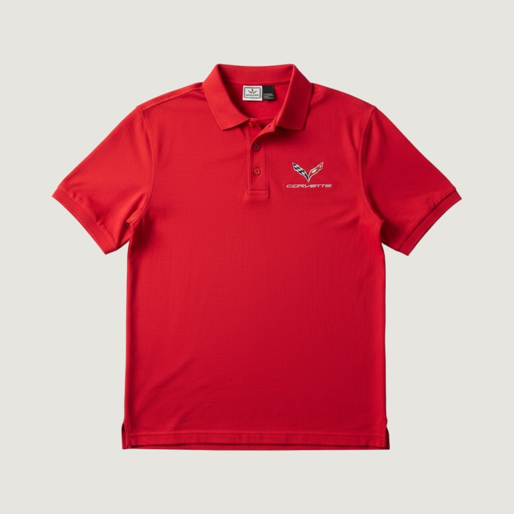 Corvette Sports Racer Golf Polo Shirt Mens Red by Blue Pointe Vintage Sports L